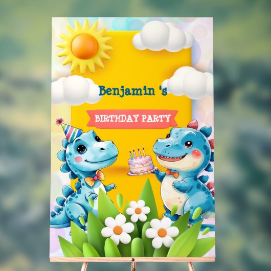 キュート恐竜ボーイハッピーバースデーカラフルパーティー アクリルサイン (ニュートラル)