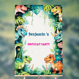 キュート恐竜ボーイハッピーバースデーカラフルパーティー アクリルサイン