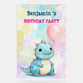 キュート恐竜ボーイハッピーバースデーカラフルパーティー アクリルサイン (正面)