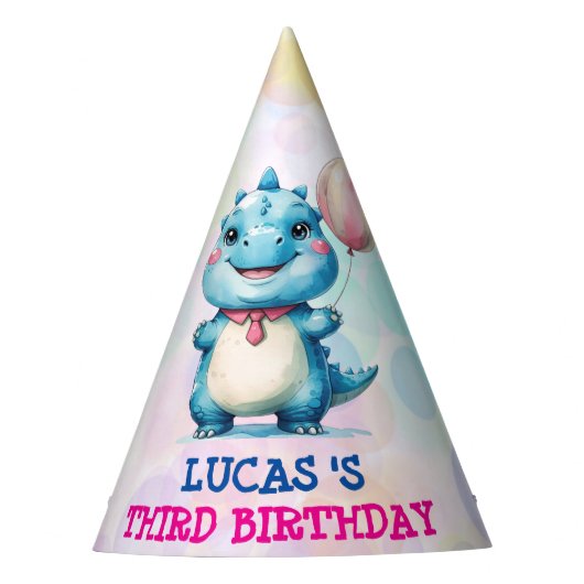 キュート恐竜ボーイハッピーバースデーバルーンパーティー パーティーハット (正面)