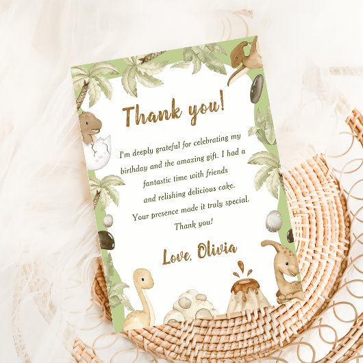 キュート恐竜ボーイバースデーパーティーサンキューカード 招待状