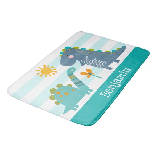 キュート恐竜ボーイブルーストライプおもしろいかわいい バスマット (アングル)