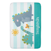 キュート恐竜ボーイブルーストライプおもしろいかわいい バスマット (正面縦)