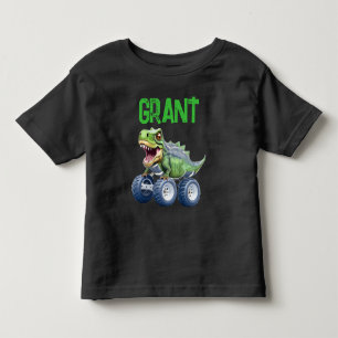 キュート恐竜モンスタートラックのパーソナライズされた誕生日 トドラーTシャツ