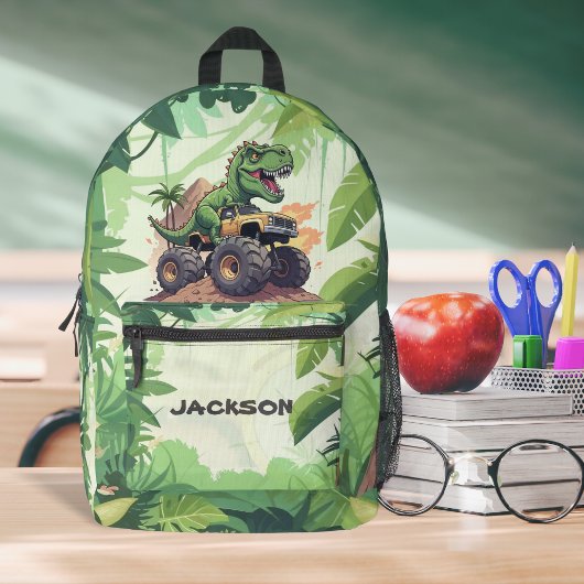 キュート恐竜モンスタートラックキッズカスタム プリントバックパック