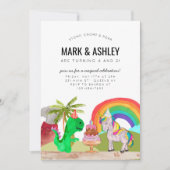 キュート恐竜ユニコーンケーキキャンドルジョイント誕生日 招待状 (正面)