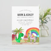 キュート恐竜ユニコーンケーキキャンドルジョイント誕生日 招待状 (スタンド正面)