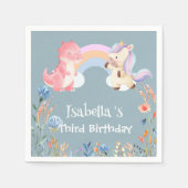 キュート恐竜ユニコーン虹の花の誕生日ガール スタンダードカクテルナプキン (正面)