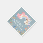 キュート恐竜ユニコーン虹の花の誕生日ガール スタンダードカクテルナプキン (角)