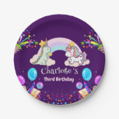 キュート恐竜ユニコーン虹バルーンバースデーパー ペーパープレート (正面)