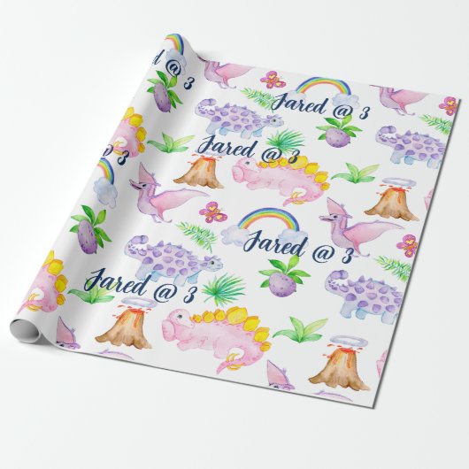 キュート恐竜レインボーウォーター子供の誕生日 ラッピングペーパー (アンロールド)