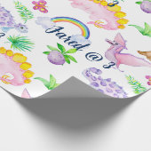キュート恐竜レインボーウォーター子供の誕生日 ラッピングペーパー (角)
