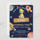 キュート恐竜レインボー銀河系宇宙誕生日パーティー 招待状 (正面)