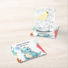 キュート恐竜ワイルドボーイハッピーバースデーパーティー スクエアペーパーコースター