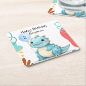 キュート恐竜ワイルドボーイハッピーバースデーパーティー スクエアペーパーコースター (アングル)