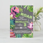 キュート恐竜子供の誕生日ディノシャルボードボーイ 招待状 (スタンド正面)