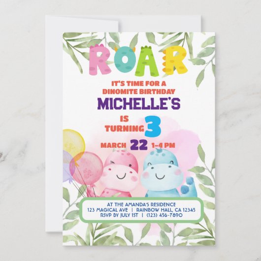 キュート恐竜子供の誕生日ディノシャルボードボーイ 招待状 (正面)