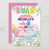 キュート恐竜子供の誕生日ディノシャルボードボーイ 招待状 (正面/裏面)