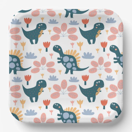 キュート恐竜子供の誕生日パーティー ペーパープレート (正面)