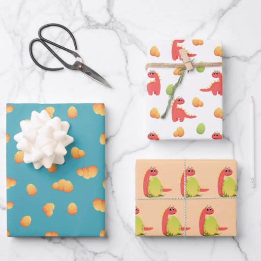 キュート恐竜子供の誕生日パーティー ラッピングペーパーシート (正面)