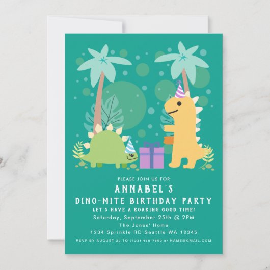 キュート恐竜子供の誕生日招待状 招待状 (正面)