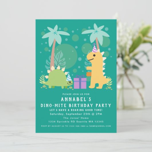 キュート恐竜子供の誕生日招待状 招待状 (スタンド正面)