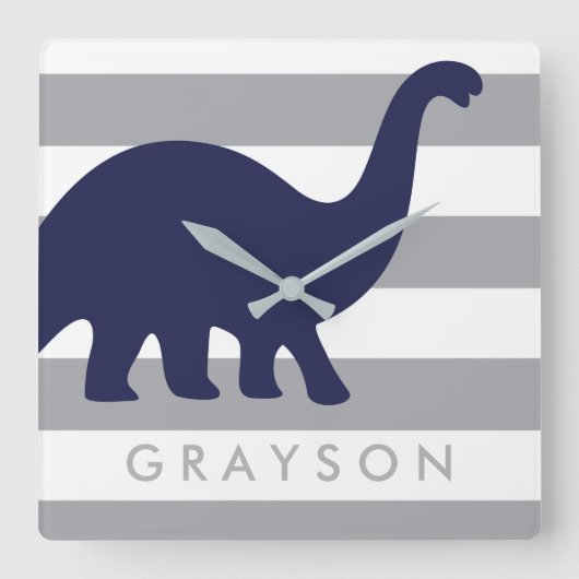 キュート恐竜子供部屋壁時計 – 恐竜ベビー スクエア壁時計 (正面)