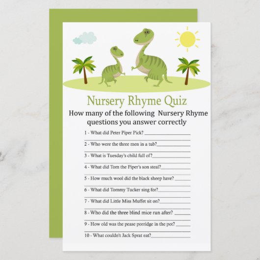 キュート恐竜子供部屋韻クイズ赤ちゃんシャワーゲーム (正面/裏面)