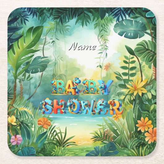 キュート恐竜紙コースター スクエアペーパーコースター (正面)