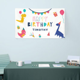 キュート恐竜誕生日カラフルお洒落 横断幕