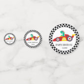 キュート恐竜誕生日レーシングカーボーイの子供の名前 コンフェッティ (正面)