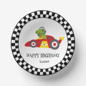 キュート恐竜誕生日レーシングカーボーイの子供の名前 ペーパーボウル (正面)
