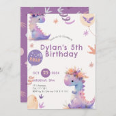 キュート恐竜誕生日招待状ガールウィミカル 招待状 (正面/裏面)