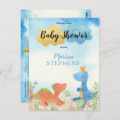 キュート恐竜遊の少年の赤ちゃんシャワー招待状 ポストカード (正面/裏面)