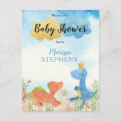 キュート恐竜遊の少年の赤ちゃんシャワー招待状 ポストカード (正面)