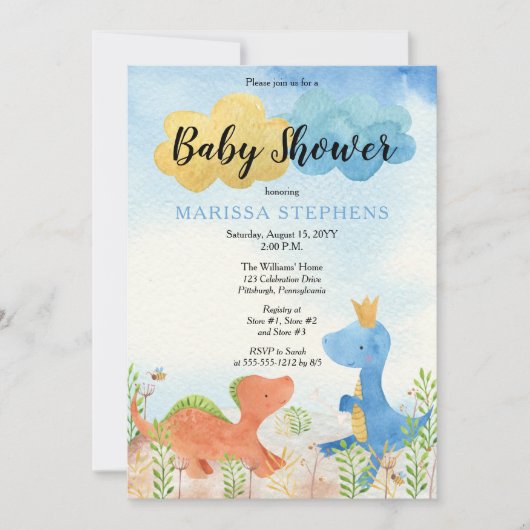 キュート恐竜遊の少年の赤ちゃんシャワー招待状 招待状 (正面)
