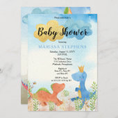 キュート恐竜遊の少年の赤ちゃんシャワー招待状 招待状 (正面/裏面)