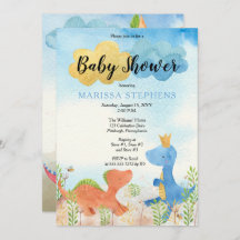 キュート恐竜遊の少年の赤ちゃんシャワー招待状