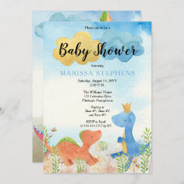 キュート恐竜遊の少年の赤ちゃんシャワー招待状 招待状