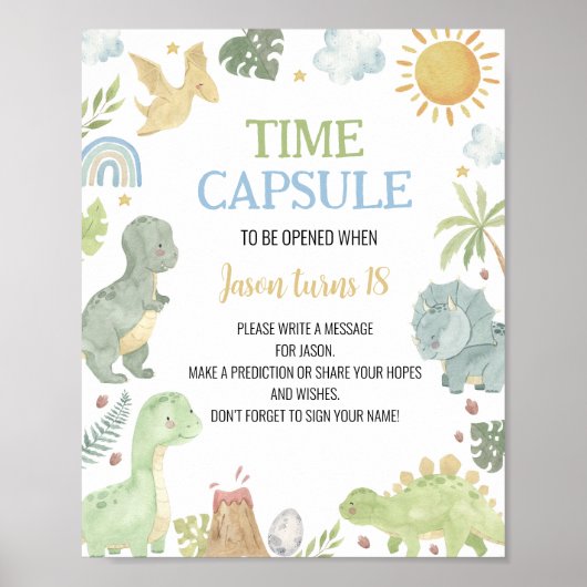 キュート恐竜1歳の誕生日のカプセルサイン ポスター (正面)