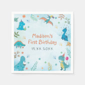 キュート恐竜1歳の誕生日パーティー スタンダードカクテルナプキン (正面)