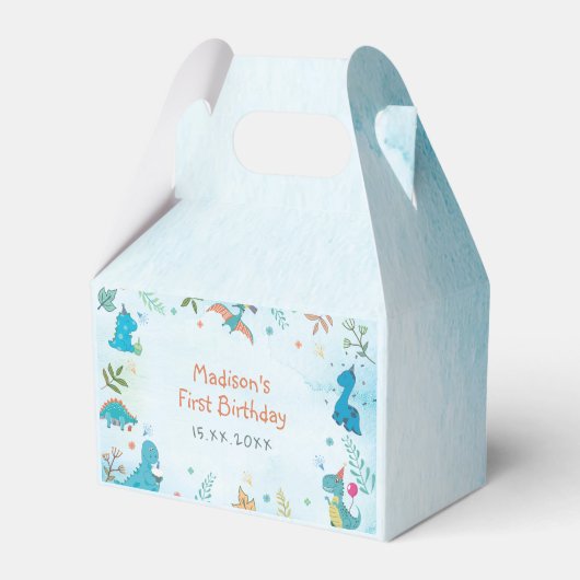 キュート恐竜1歳の誕生日パーティー フェイバーボックス (正面サイド)