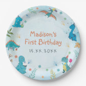 キュート恐竜1歳の誕生日パーティー ペーパープレート (正面)