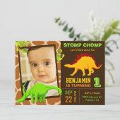 キュート恐竜1st誕生日パーティー写真招待状 招待状 (スタンド正面)