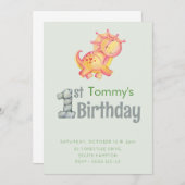 キュート恐竜1st誕生日パーティー少年招待状 招待状 (正面/裏面)