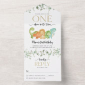 キュート恐竜、Tレックス、ジュラシック、ファースト誕生日 オールインワン招待状 (内側)