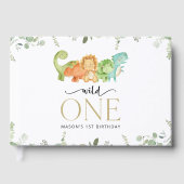 キュート恐竜、Tレックス、ジュラシック、ファースト誕生日 ゲストブック (正面)