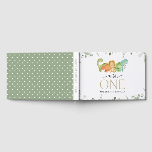 キュート恐竜、Tレックス、ジュラシック、ファースト誕生日 ゲストブック (全面)