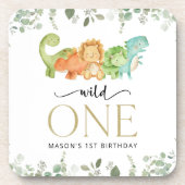 キュート恐竜、Tレックス、ジュラシック、ファースト誕生日 コースター (正面)