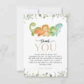 キュート恐竜、Tレックス、ジュラシック、ファースト誕生日 サンキューカード (正面)